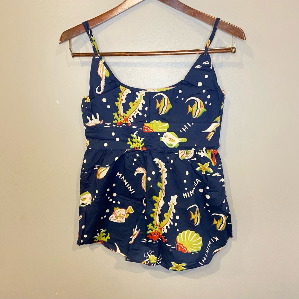 J Crew Navy Blue Cami Top Seahorse & Fish Size Small